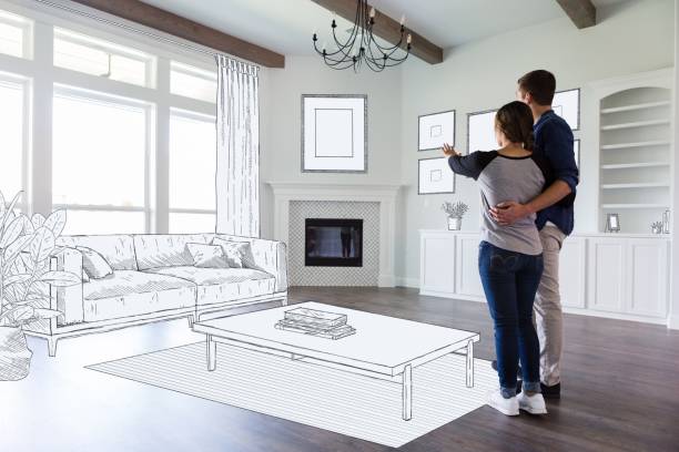 couple dream in their new home - home decoration stock pictures, royalty-free photos & images