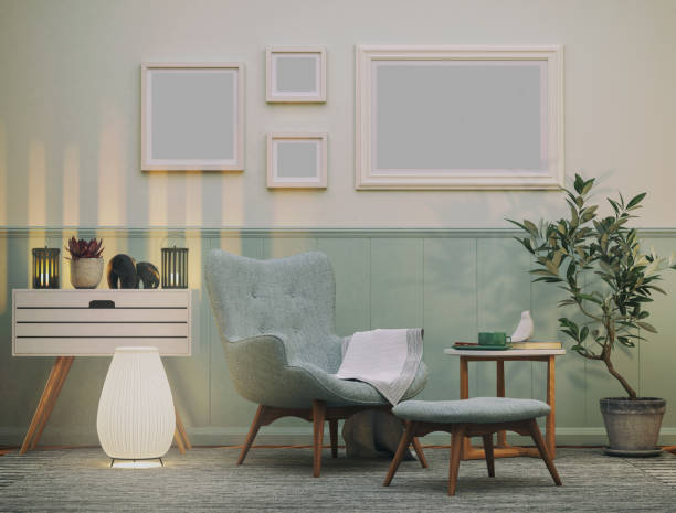 cozy armchair in the living room - home decoration stock pictures, royalty-free photos & images