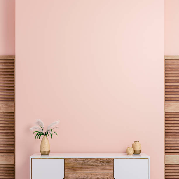 cozy retro-chic interior with an art-deco cabinet and 50s- 60s decoration - home decoration stock pictures, royalty-free photos & images