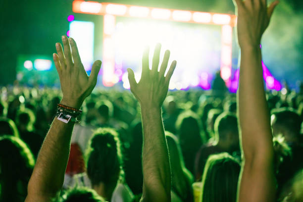 crowd at concert - concert stock pictures, royalty-free photos & images
