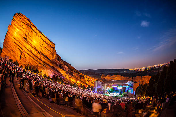 crowd at red rocks amphitheatre in morrison, co - concert stock pictures, royalty-free photos & images