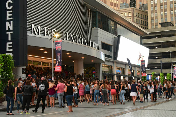 Crowd enters through the front doors to see the Jonas Brothers perform in concert at the Times Union Center on Monday, Aug. 19, 2019 in Albany, N.Y.