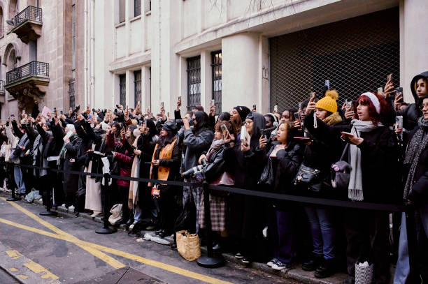 Crowd gathers outside the Paul Smith Fall/Winter 2025 show during Paris Men's Fashion Week in Paris, France, on January 22, 2025. The event attracted...