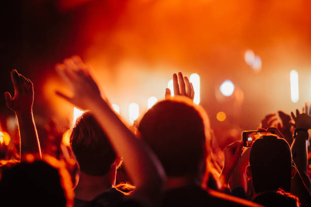 crowd watching concert and cheering - concert stock pictures, royalty-free photos & images