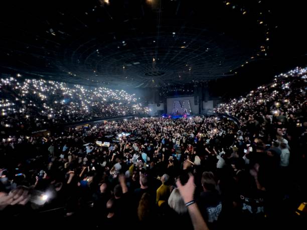 Crowd with iPhone flashlights on Depeche Mode performs at Forum Los Angeles, California.