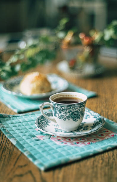 cup of coffee. vintage country retro styled photo. romantic cozy still life scene. breakfast or relaxing time - home decoration stock pictures, royalty-free photos & images