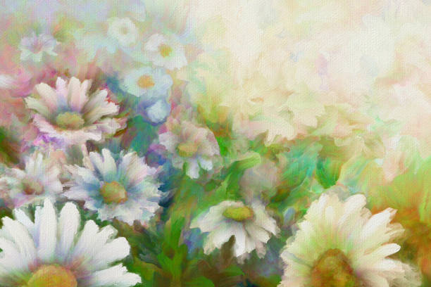 daisies, oil painting - garden decoration stock illustrations