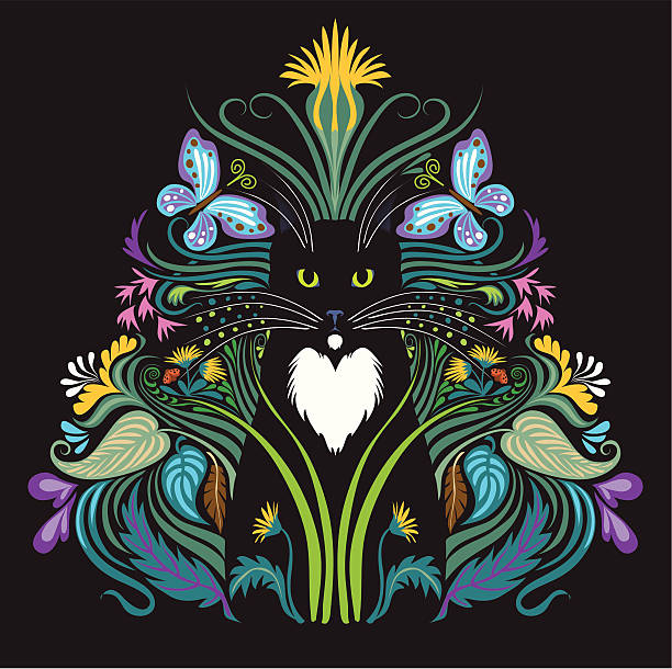 dandelion cat - garden decoration stock illustrations