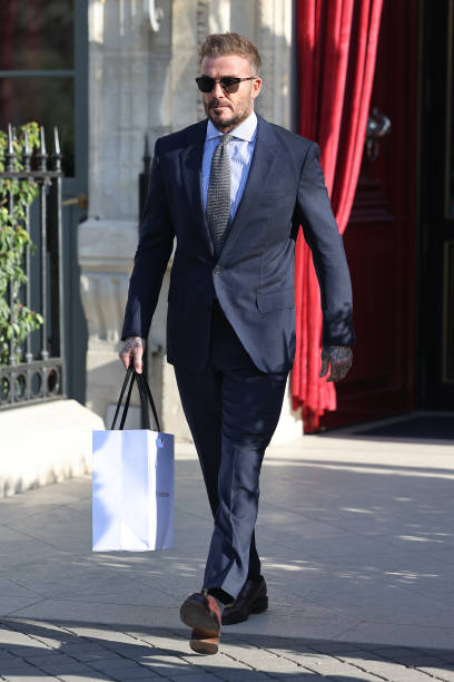 David Beckham is seen leaving his hotel ahead of the Victoria Beckham Show during the Womenswear Fall/Winter 2025/2026 as part of Paris Fashion Week...