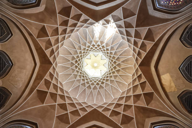 decorated dome of dowlat abad persian garden in yazd, iran - garden decoration stock pictures, royalty-free photos & images
