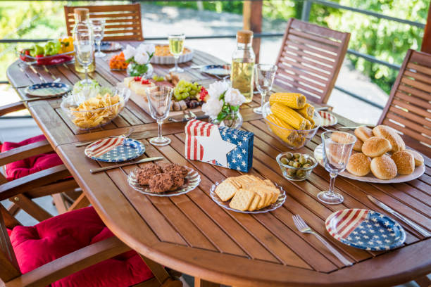 decorated table for celebrating - garden decoration stock pictures, royalty-free photos & images