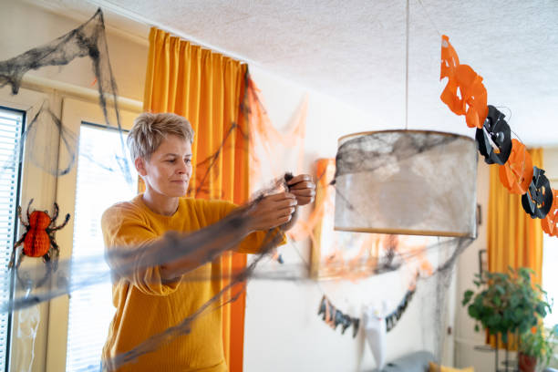 decorating home for halloween - home decoration stock pictures, royalty-free photos & images