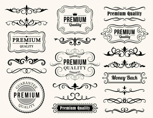 decorative ornate elements and badges - garden decoration stock illustrations