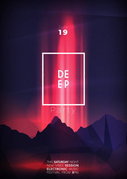 deep party poster design with dark neon mountains - concert stock illustrations