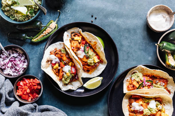 delicious vegan tacos served in a plate - food stock pictures, royalty-free photos & images