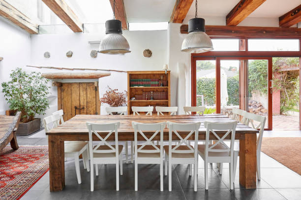 dining table in a spanish farmhouse - home decoration stock pictures, royalty-free photos & images