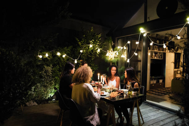 dinner party - garden decoration stock pictures, royalty-free photos & images