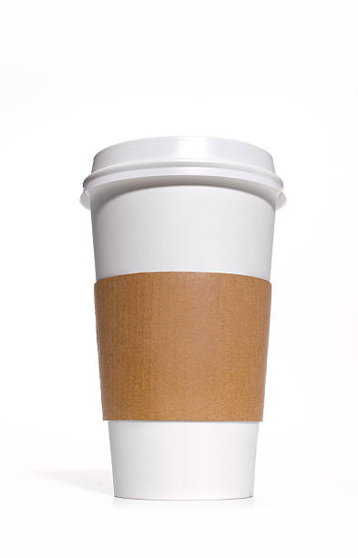 disposable coffee/tea cup with heat protector - coffee stock pictures, royalty-free photos & images