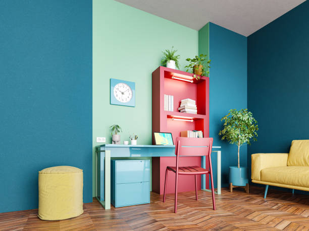 domestic room with vibrant multicolored furniture - home decoration stock pictures, royalty-free photos & images