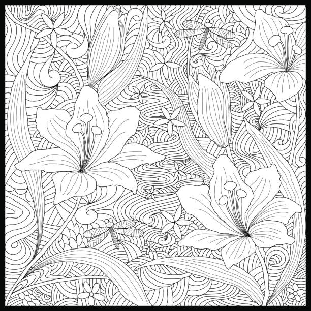 doodle lily of the valleys - garden decoration stock illustrations