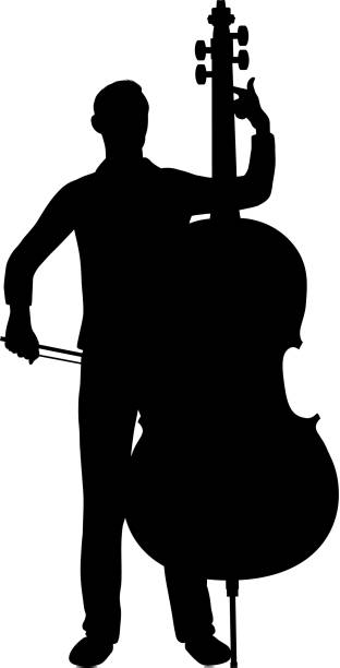 double bassist or cellist silhouette - concert stock illustrations