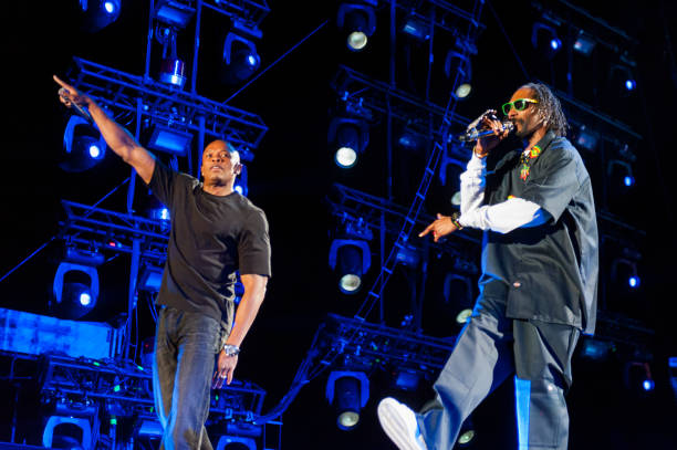 Dr. Dre and Snoop Dogg perform as part of Day 2 of the 2012 Coachella Valley Music & Arts Festival at the Empire Polo Fields on April 14, 2012 in...