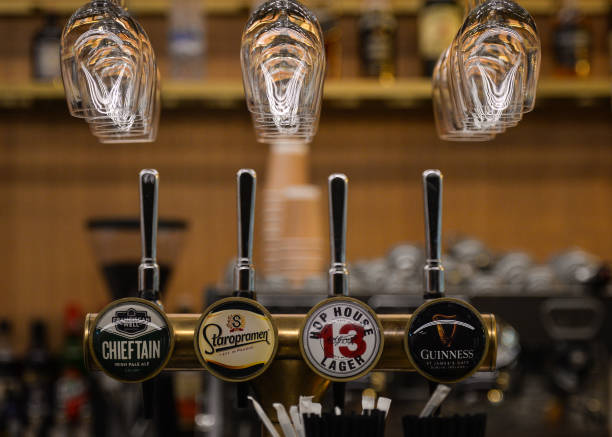 Draft beer dispensers seen inside BAH33 - The Authentic Gaucho BBQ restauarnt in the center of Dublin. Pubs and restaurants are set to open their...