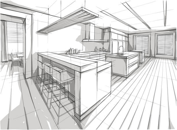 drawing of a design for a interior home - home decoration stock illustrations