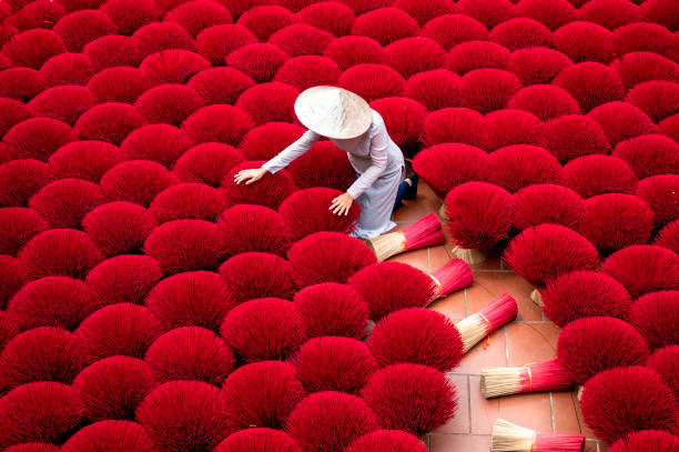 drying incense stick in vietnam - travel stock pictures, royalty-free photos & images