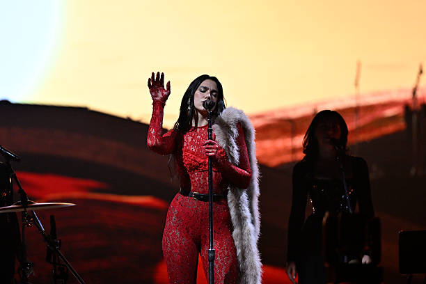 Dua Lipa performs on stage during Radical Optimism European Tour Movistar at Paris La Défense Arena on May 23, 2025 in Nanterre, France.