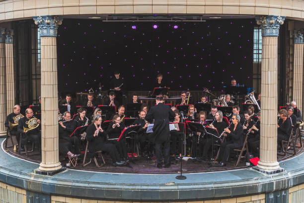 eastbourne bandstand by the sea in east sussex, uk - concert stock pictures, royalty-free photos & images
