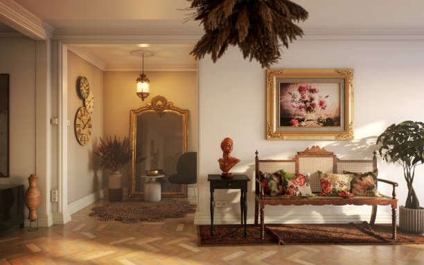 elegant vintage living room with classic décor - home decoration stock pictures, royalty-free photos & images