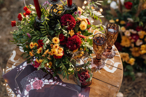 elegant wedding decorations made of natural flowers,romania - garden decoration stock pictures, royalty-free photos & images