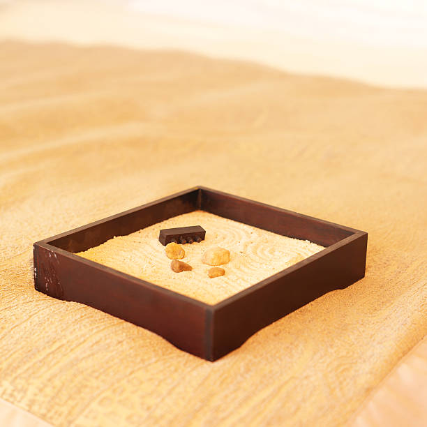 elevated view of a small rock garden - garden decoration stockfoto's en -beelden