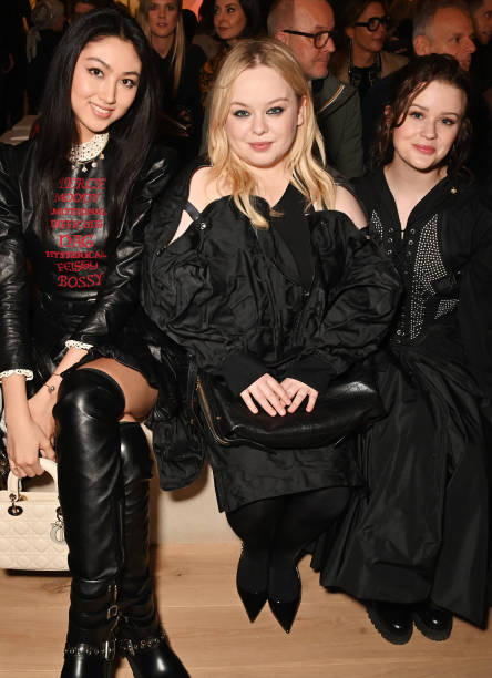 Ella Yam, Nicola Coughlan and Ava Phillippe attend the Christian Dior show during Paris Fashion Week Haute Couture Spring-Summer 2025 on January 27,...