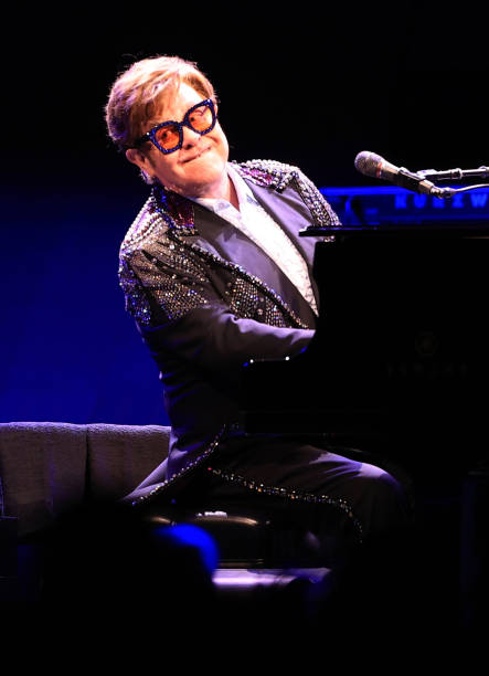 Elton John performs during the first UK stop on his "Farewell Yellow Brick Road" Tour at M&S Bank Arena on March 23, 2023 in Liverpool, England.