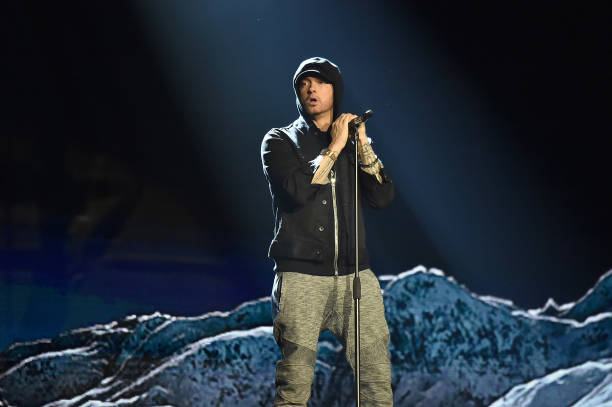 Eminem performs on stage during the MTV EMAs 2017 held at The SSE Arena, Wembley on November 12, 2017 in London, England.