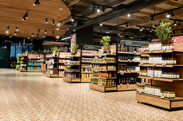 empty aisles at a supermarket - food stock pictures, royalty-free photos & images