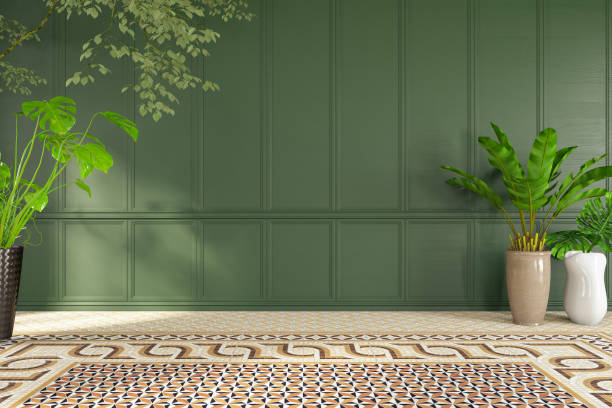 empty classic green wall with plants - home decoration stock pictures, royalty-free photos & images