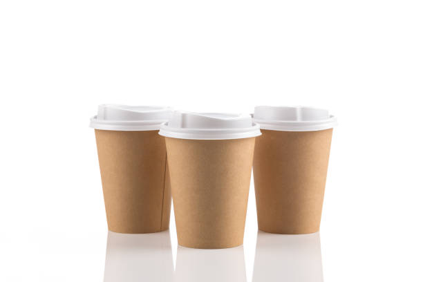 empty disposable paper coffee cups - junk food stock pictures, royalty-free photos & images