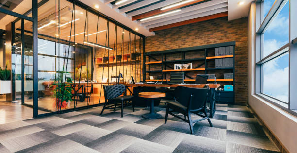 empty modern office with ceo working desk room - home decoration stock pictures, royalty-free photos & images