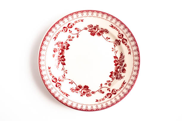 empty plate isolated on white background. directly above view. - home decoration stock pictures, royalty-free photos & images