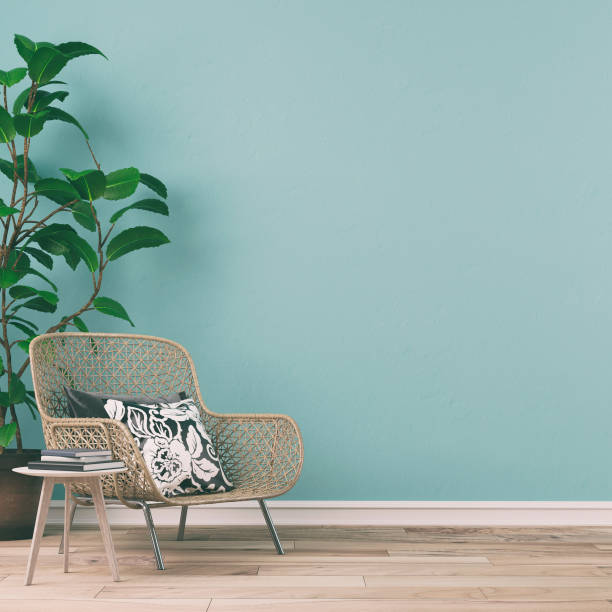 empty retro interior with 70s decoration - home decoration stock pictures, royalty-free photos & images