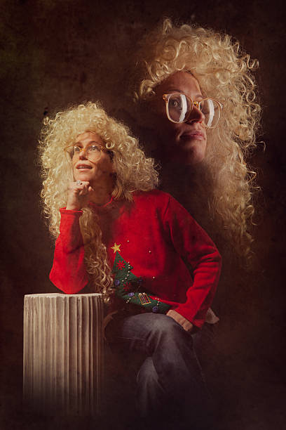 emulated vintage christmas portrait photograph - hairstyle stock pictures, royalty-free photos & images