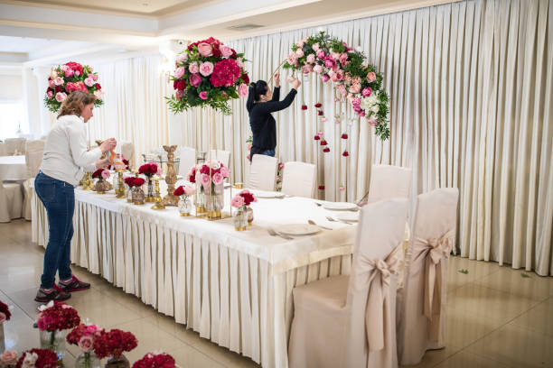 everything is almost finished for wedding ceremony - home decoration stock pictures, royalty-free photos & images