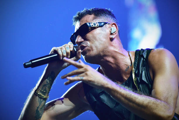 Fabio Bartolo Rizzo, better known by his stage name Marracash, performs live at the Palapartenope with his Persone Tour 2022 in Naples.