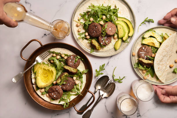 falafel and pita bread on marble table - food stock pictures, royalty-free photos & images
