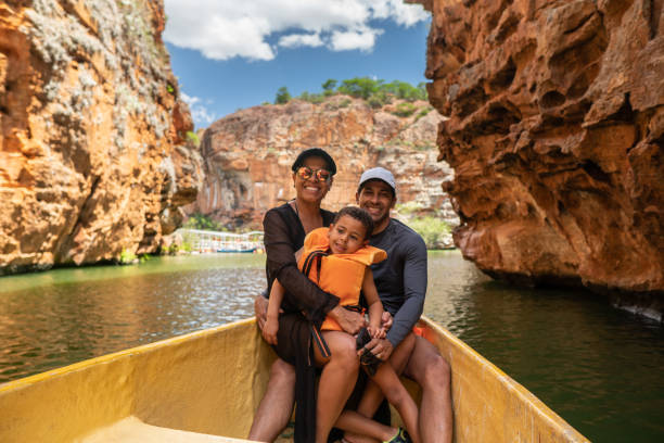 family on the boat ride through the canyons of the são francisco river - travel stock pictures, royalty-free photos & images