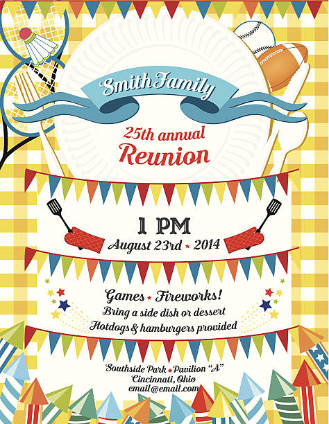 family reunion bbq invitation template - garden decoration stock illustrations
