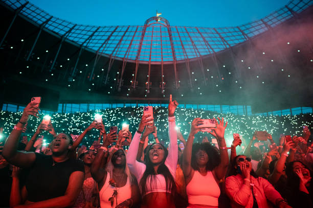 Fans as Wizkid performs at Tottenham Hotspur Stadium on July 29, 2023 in London, England.